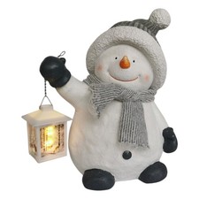 Winterfigur Schneemann mit Laterne 37cm aus Keramik Weihnachten Advent Figur LED