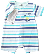 Kurz Strampler Gr.50 56 Baby Club NEU 100% Baumwolle blau weiß einteiler sommer