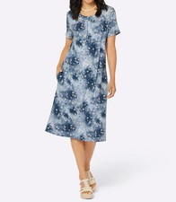 Damen Jerseykleid Knielang Kurzarm Rundhals dunkelblau Gr. 50 