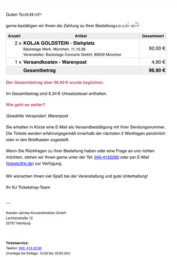 Konzerttickets kolja - konzerttickets,