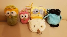 Eulensammlung 5x gehäkelt und 4xKeramik