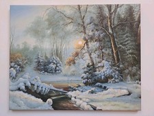 Ölbild auf Leinwand und Keilrahmen.Motiv Winterlandschaft mit Bächlein  im Wald 