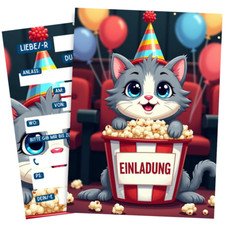 8er Einladungskarten Kindergeburtstag Mädchen Katze Kino Einladung Kinder #48