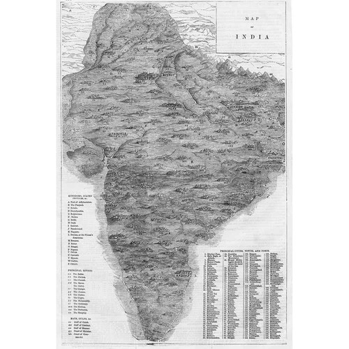 Map india antique print - india,