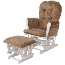 B-Ware Relaxsessel MCW-C76, mit Hocker Chenille (465g/m²), hellbraun, weiß