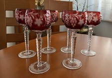 6 x Kristallgläser Weinrömer Überfangglas geschliffen Rubinrot Top Zustand