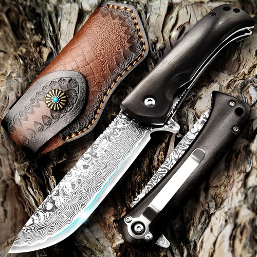 Damascus einhand klappmesser - damascus,