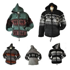 Goa Hippie Ethno Wolle Strick Jacke Wollen Jacket Fleece Nepal warm S M L XL