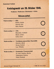 [K-299] Stimmzettel DDR: 20.10.1946 Kreistagswah in Weißwasser - Görlitz