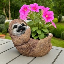 Gartenfiguren für außen - niedliches Faultier mit Blumentopf - Dekofiguren Tiere