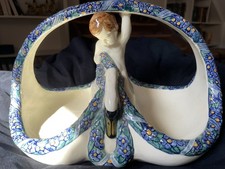 Keramik Schale Henkelschale Schwanenreiter Karlsruher Majolika Wilhelm Suess