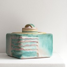 Hildegard Delius Rheinsberg Deckeldose quadratisch Keramik handbemalt um 1929