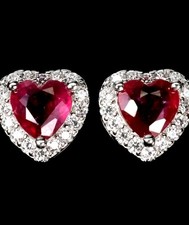 925Silber Herzohrstecker aus beheizten  gefüllten Rubin