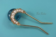 XL Haarnadel Haargabel Perlen Kristall Strass gold Haarschmuck A601