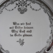 Teller Porzellan Jugendstil Antik SilberHochzeit Durchbruch Henkel Blumen Spruch
