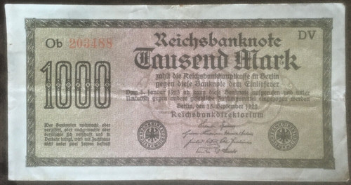 1000 mark reichsbanknote 1922 - 1000,