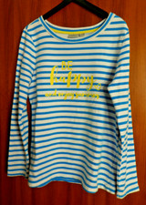 Sweatshirt Blue Motion blau weiß gestreift Langarm Gr. S 36/38 m. Text in gelb