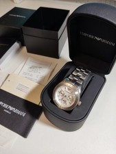 Emporio Armani Damen Uhr mit Edelstahl Armband, Perlmutt Zifferblatt Chronograph
