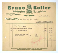 Bruno Keller Weinhandlung Dresden 1936 alte Rechnung