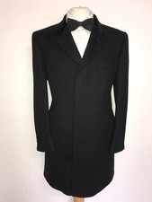 CROMBIE - langer schwarzer Wollmantel für Herren - UK 40 Reg - ATEMBERAUBENDES ROTES FUTTER