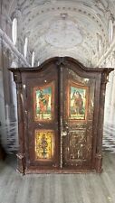 ANTIKER BAROCKSCHRANK BAUERNSCHRANK HOLZ MASSIV HEILIGENBILDER HANDBEMALT 18 TES