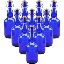 10x  Wasserflasche Glasflasche blau 0,75 Liter mit Bügelverschluss Ölflasche