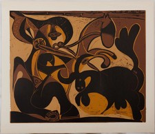 Pablo Picasso: Picador Angreifend Der Stier - Linolschnitt