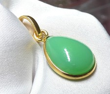 ? Chrysopras Anhänger 925 Silber vergoldet ? Tropfen Cabochon • Grün • Unikat