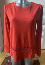 Madeleine Damen? T-Shirt Top Tunika Gr M rot durchbrochen Spitzen Borde langarm
