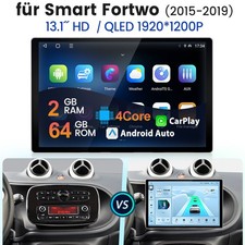 13.1" Für Smart Forfour Fortwo 453 Android14 Carplay 64G Autoradio GPS Navi WIFI