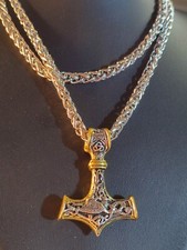 Wikinger Halskette in Silber / Gold Odin Thors Hammer Nordmann dicke Kette