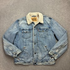 Levis Jeansjacke Erwachsene Medium Blau Sherpa Gefüttert Trucker Orange Tab...