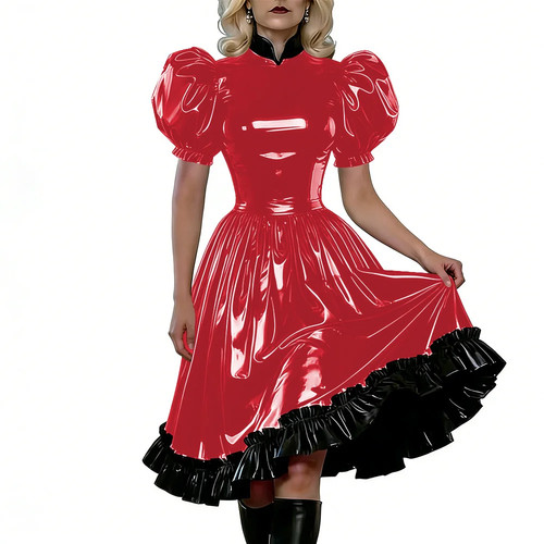 Puffärmel pvc kleid hohe - pvc,