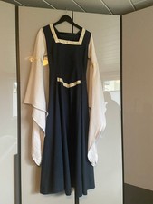 Mittelalterkleid blau Leinen + Schleierkranz, Größe S, LARP, Rollenspiel