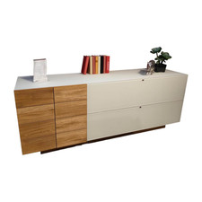 Voglauer Sideboard V-Montana Wildeiche Deckplatte Weißglas Satiniert