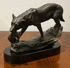 Bronze Figur Wolf mit Jungtier