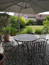 Gartenmöbel Set: Tisch und 4 Stühle Eisen Braun Tischplatte Mosaik Gelb Beige