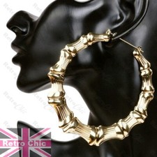 10cm JUMBO BAMBUS CREOLEN 4"groß RIESEN Gold/Silber Mode XL CREOLEN Metall