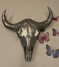 XL Stierkopf Stierschädel Bullenschädel Büffel Kopf Wanddeko - Silber