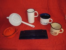  6 Teile Emaille Konvolut Sieb Durchschlag Topf Shabby Milchtopf Handtuchhalter