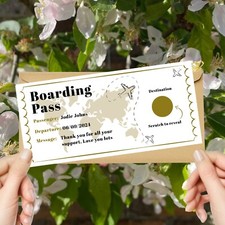 Bordkarte, personalisierte Scratch Reveal, Scratch Reveal für Überraschungsurlaub