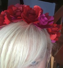 Groß, rot, Haarkranz Blumen, Blüten, Dirndl, Oktoberfest,Halloween, Gothic Braut