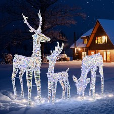 3 tlg. LED Rentier Familie Weihnachtsdeko beleuchtet Weihnachtsfigur außen innen