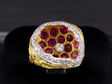 Rubin Brillant Ring Blütenkelch ca. 2,45ct Goldschmiedearbeit  750/- Gelbgold