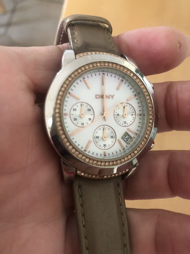 Damen uhr dkny leder beige - damen,