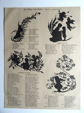 Mütter und Kinder Silhouetten v. Friederike Medem. Scherenschnitt Holzstich 1878