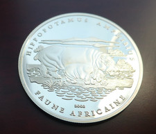 1000 Francs Tschad, 2002, Nilpferd - Hippopotamus Amphibius, Silber, PP, Orig.