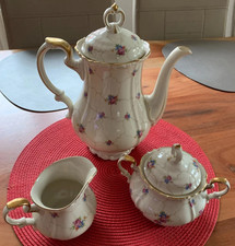 Kaffeekanne Milchkännchen Zuckerdose geblümt romantisch edel Porzellan Stempel