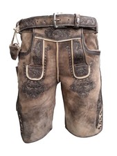 Kurze Herren Lederhose mit Gürtel, Hellbraun, Wildbockleder, Krone, Gr. 44-62