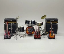Miniatur Schlagzeug schwarz Rock Band Fire 3 Gitarren Mikrofon Verstärker Dis...